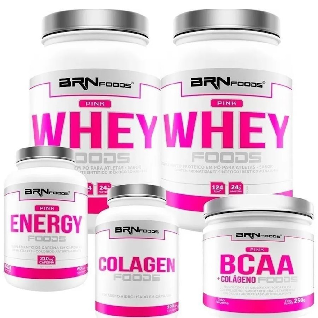 Kit 2x Whey Protein 900g Baunilha + Cafeína + Colágeno + Bcaa - BRN Foods