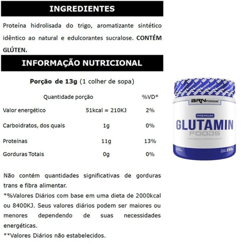 Imagem 3 do produto Kit Whey Protein BRN Foods - Baunilha - 2kg + Glutamina - 250g + Coqueteleira - 600ml