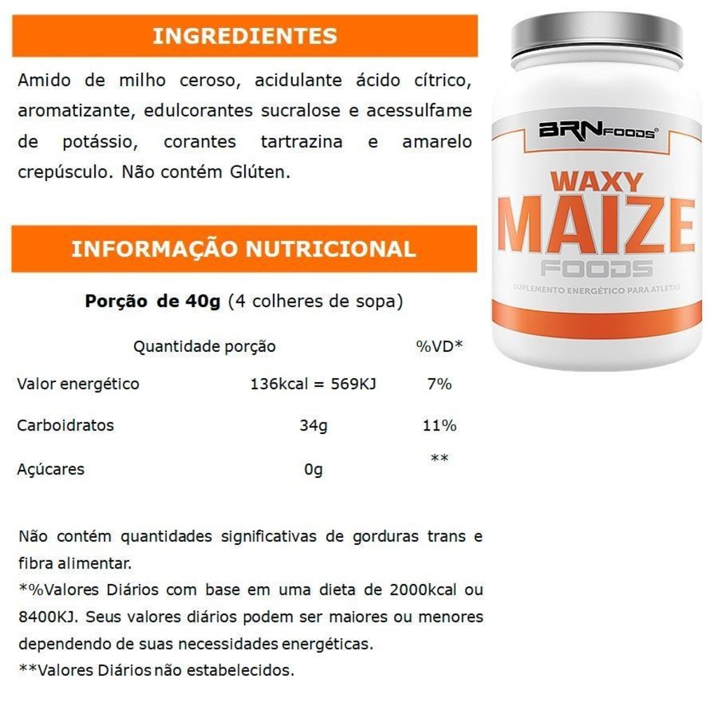 Imagem 3 do produto Kit Hipercalórico BRN Foods - Chocolate - 6kg + Waxy Maize - 1kg