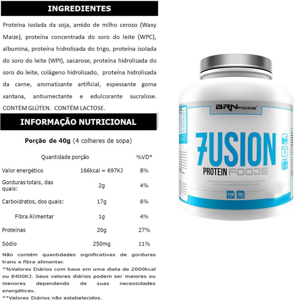 Imagem 2 do produto Kit BRN Foods Whey Protein Fusion 2kg Morango + BCAA 100g