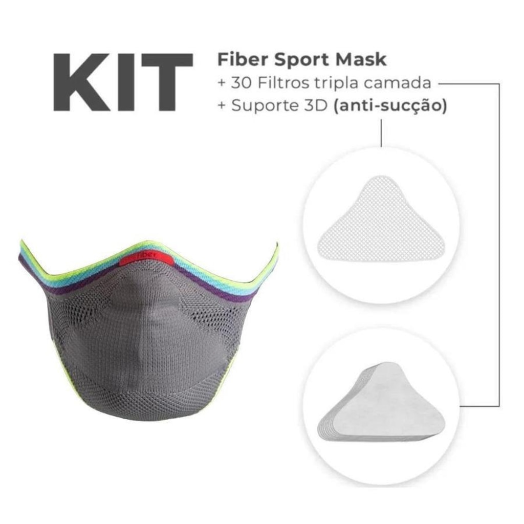 Imagem 2 do produto Kit Máscara Proteção Fiber Knit Sport Z754K-P0927 - Adulto