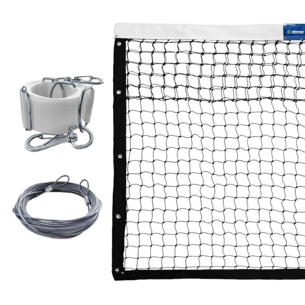 Kit Tênis - Rede Saque Duplo + Cabo de Aço + Faixa Central