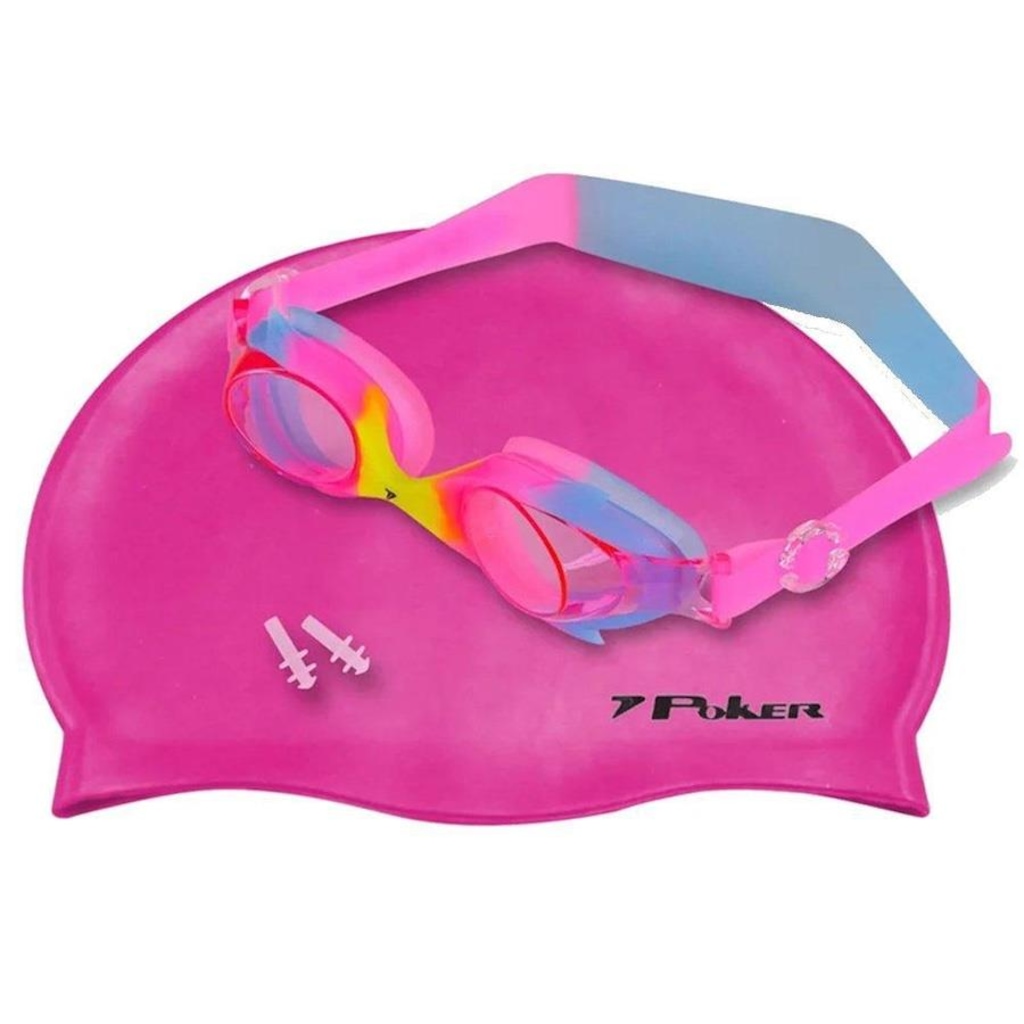 Kit de Natação Poker 13156-ARCR com Touca, Óculos e Protetor de Ouvido - Infantil