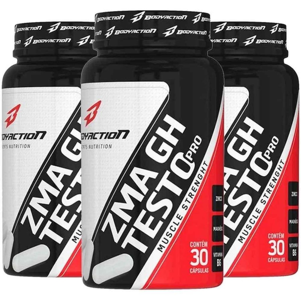 ZMA GH Testo Pro Força Muscular BodyAction - 30 cápsulas - 3 Unidades - Foto 1