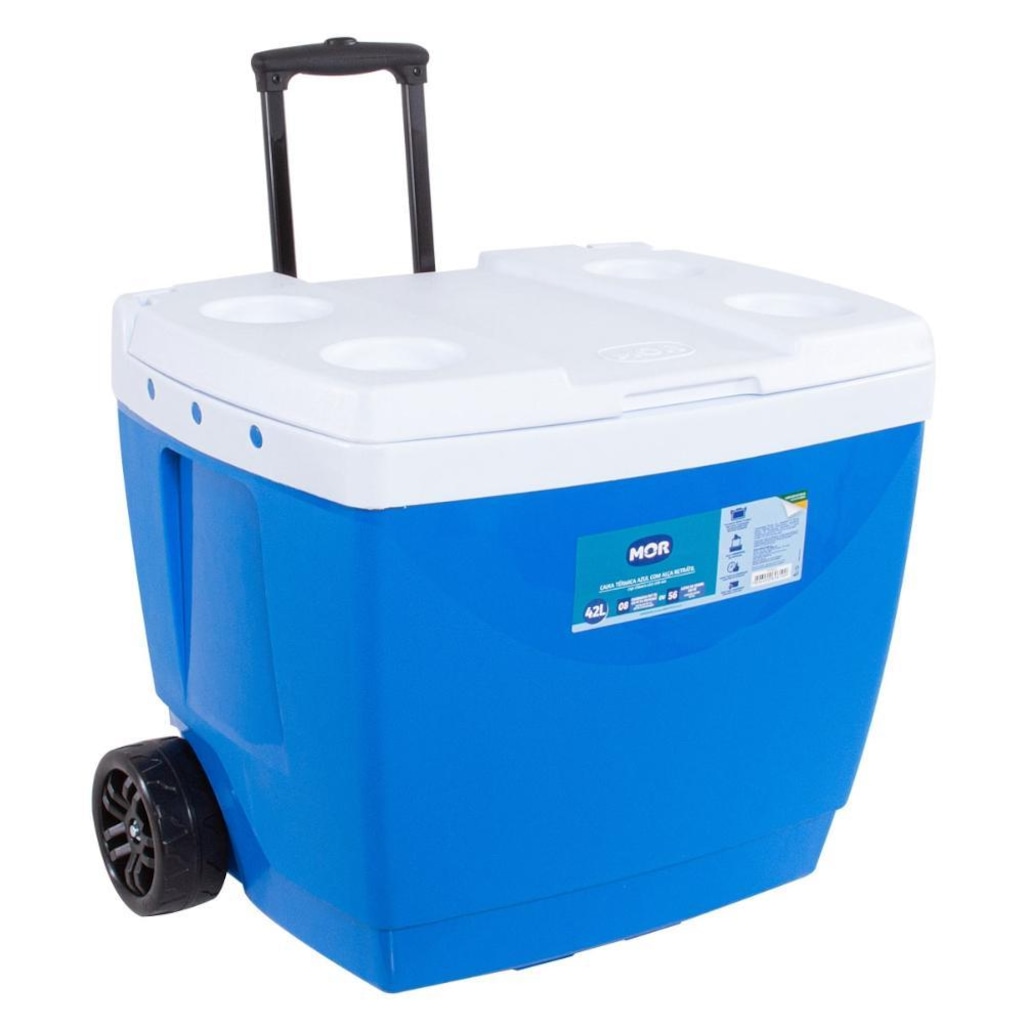 Caixa Térmica Cooler Mor Suporte para Copo Alça Retrátil com Rodinhas - 42 Litros - Foto 1