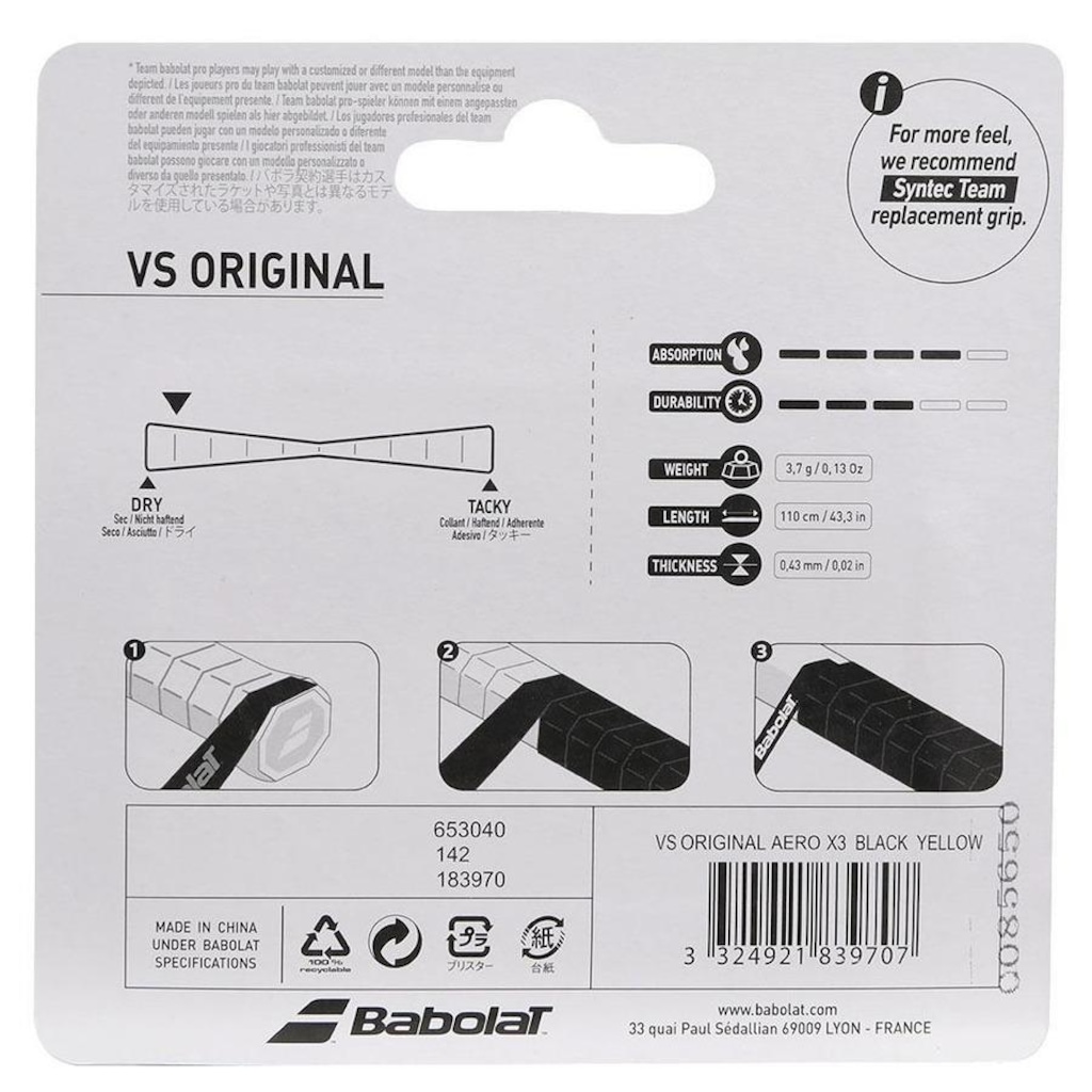 Imagem 4 do produto Overgrip Babolat  VS Original X3 Preto e Amarelo