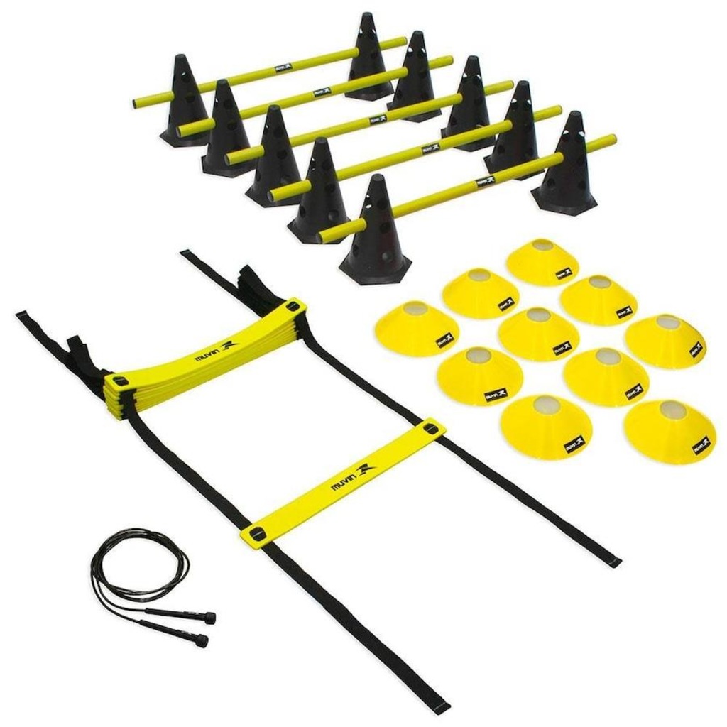 Kit Circuito Muvin Escada Agilidade + Corda Pular + 10 Half Cones + 5 Barreiras de Salto com Cones - Foto 1