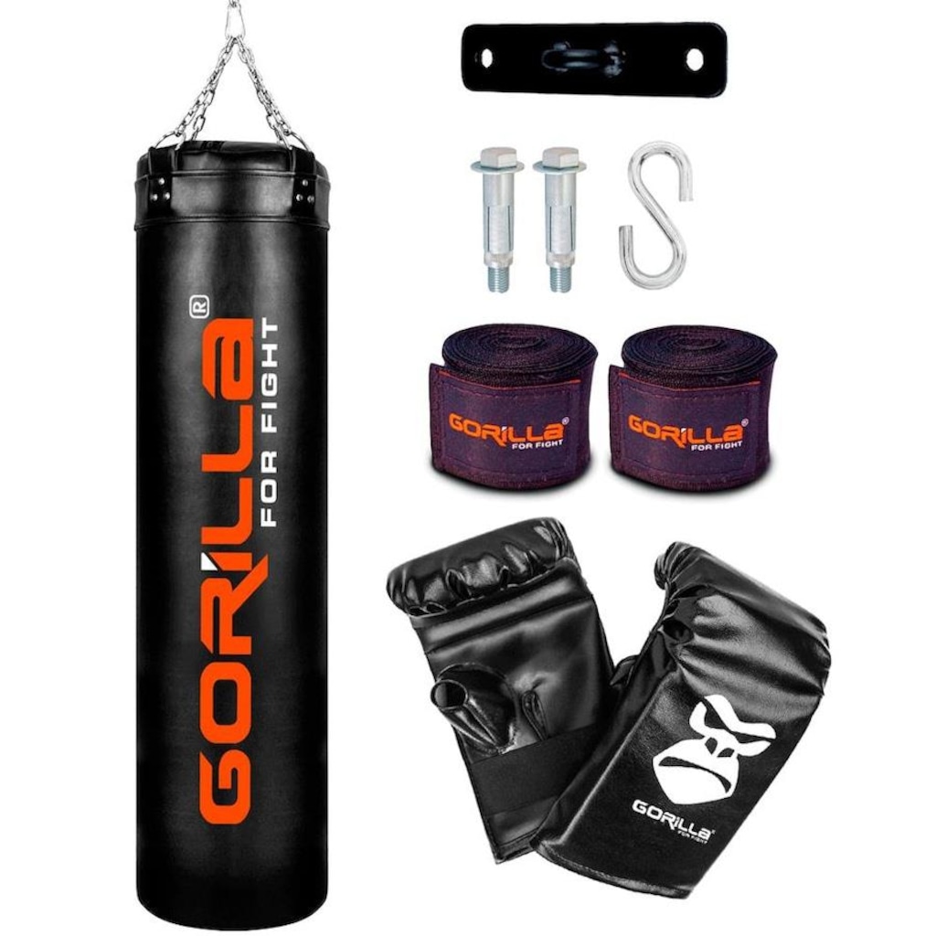 Kit Gorilla Saco Pancada 160 Cm + Luva Bate-Saco + Bandagem 03 Mt + Suporte