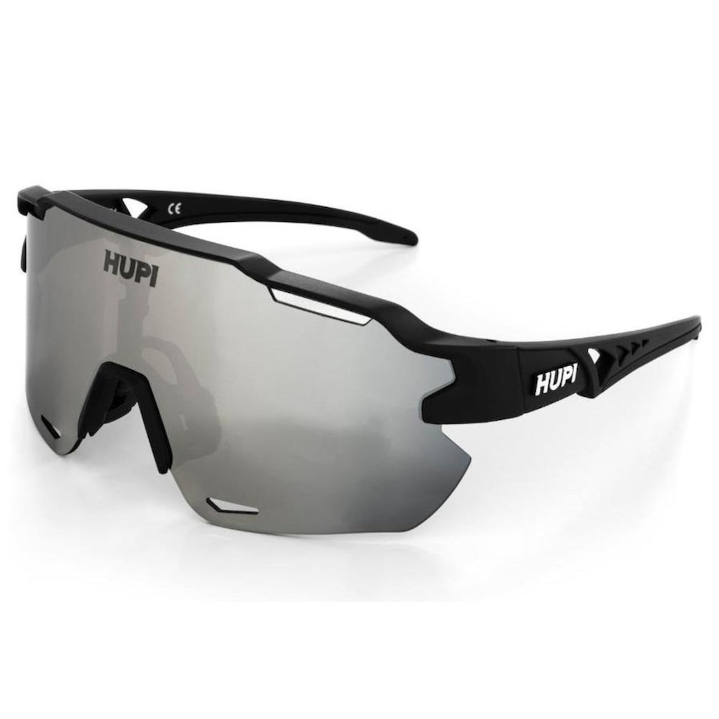 Imagem 1 do produto Óculos de Sol Esportivo Ciclismo HUPI Quiriri Preto Lente Prata Espelhado Proteção UV - Unissex