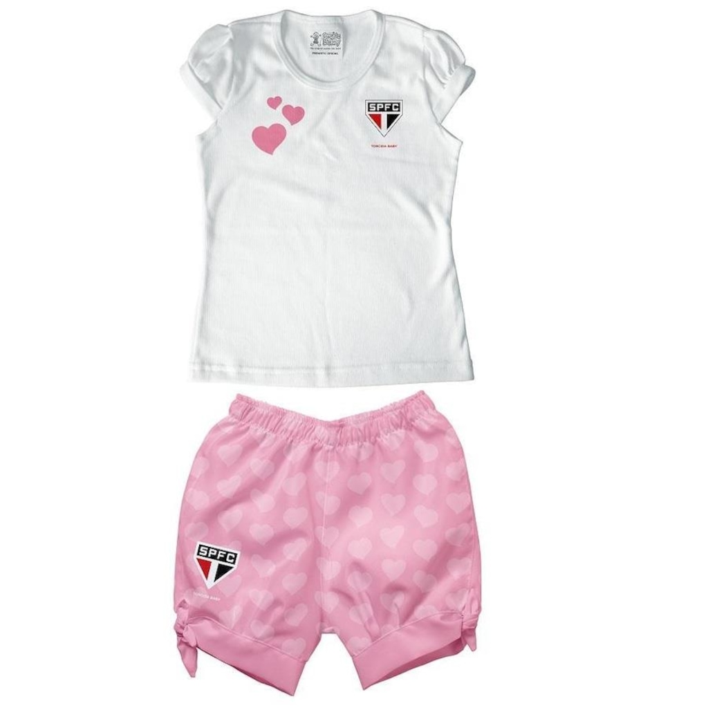 Kit Uniforme do São Paulo Torcida Baby 050 1 Camiseta + 1 Shots - Infantil
