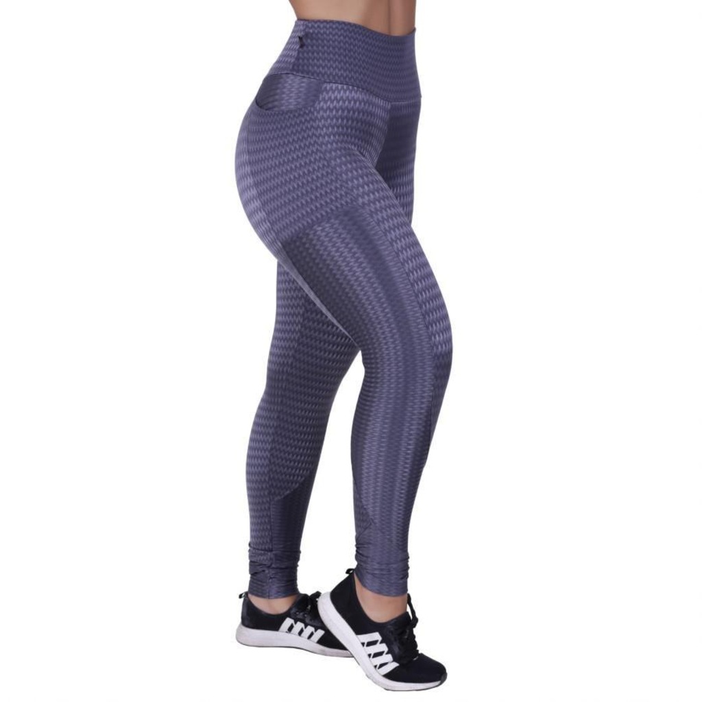 Calça Legging Orbis Fitness com Bolso Cirrê Textura Brilho - Feminina - Foto 1