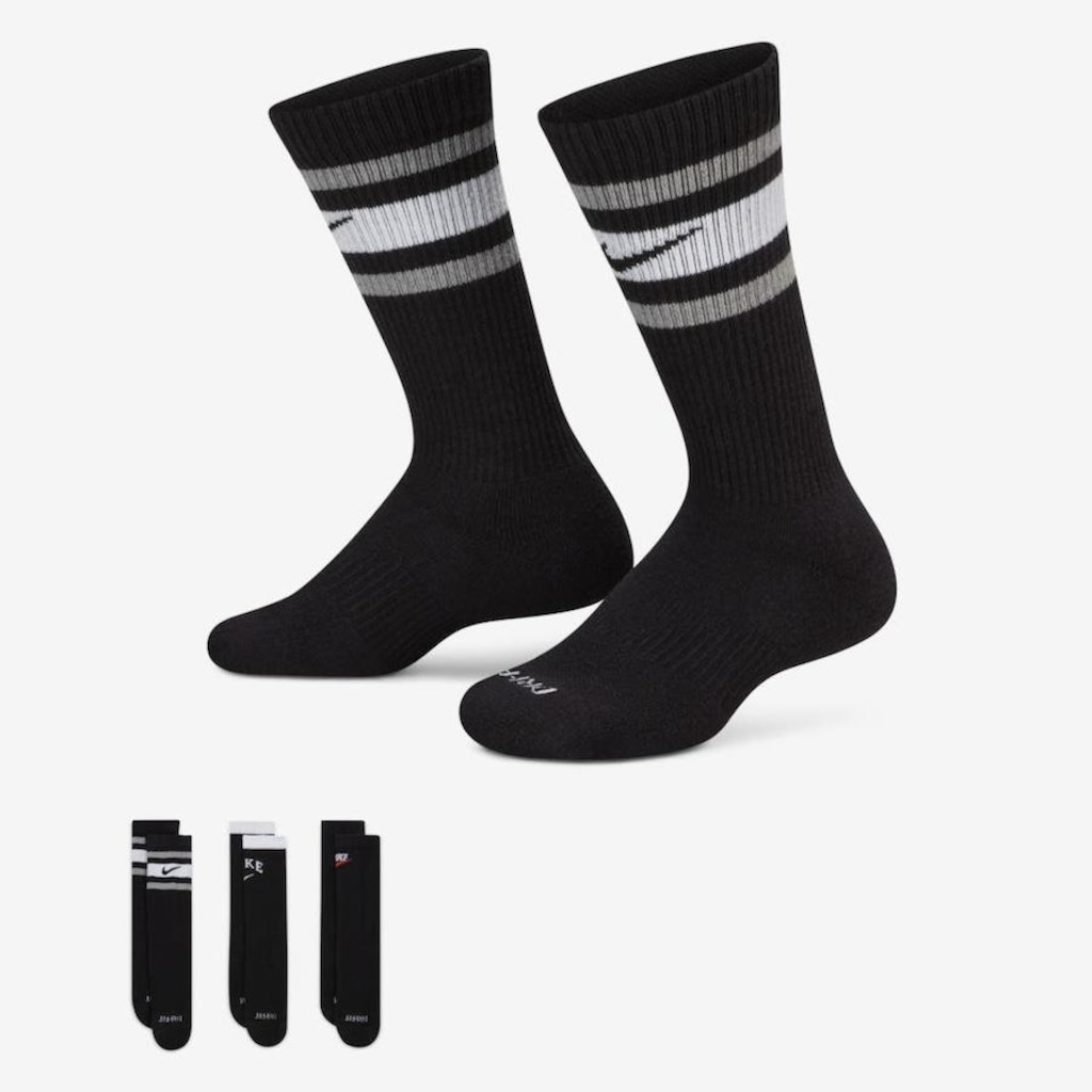 Kit de Meias Cano Alto Nike Everyday Plus Cushioned - Infantil - 3 Pares