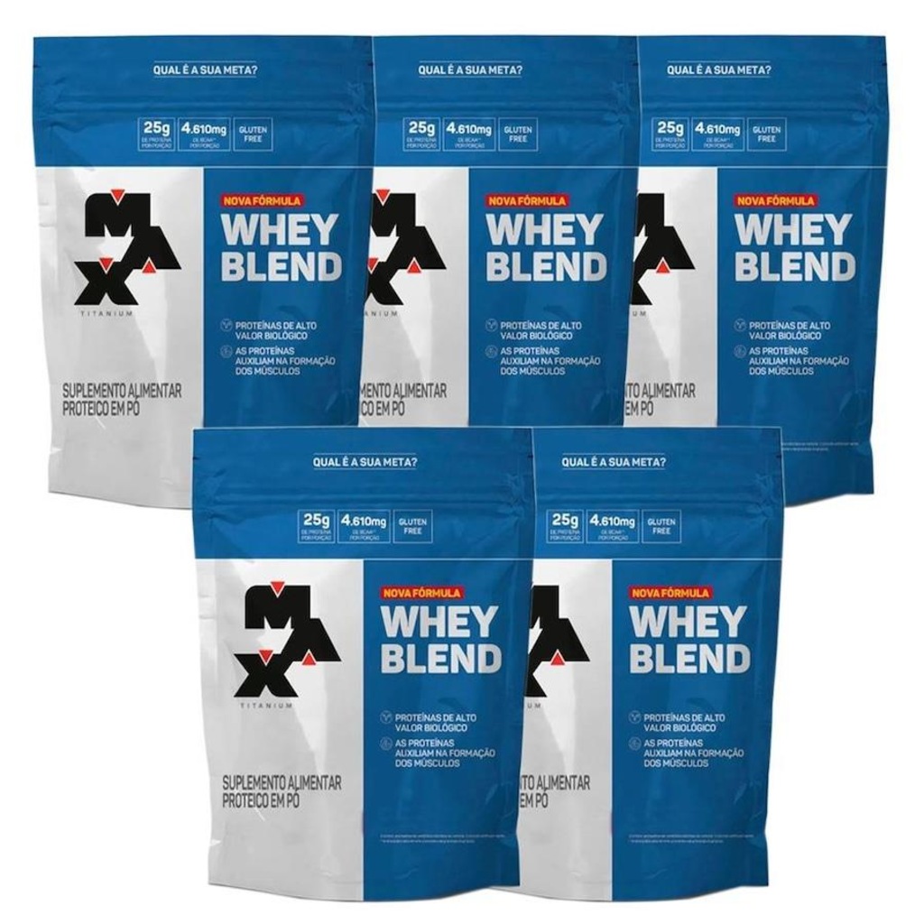 Kit Whey Blend Isolado Max Titanium Concentrado - Morango - 900g - 5 Unidades - Foto 1