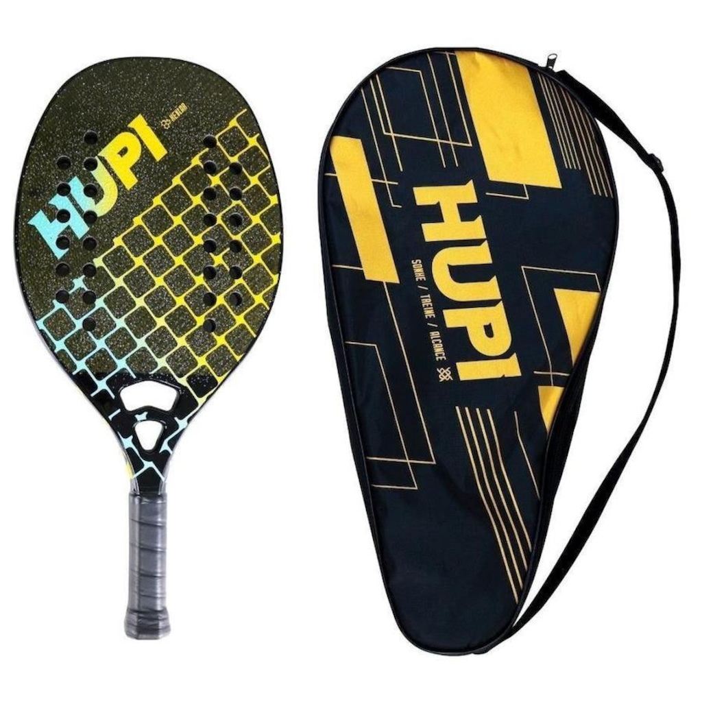 Imagem 2 do produto Kit 2 Raquetes Beach Tennis HUPI Deft Pro Kevlar + 3 Bolas