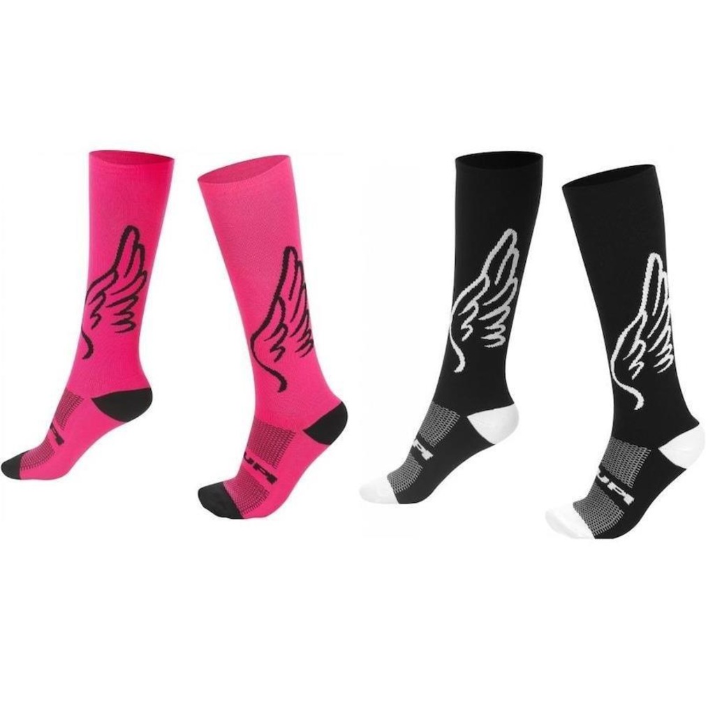 Kit Meia Cano Longo Hupi Ciclismo Semi Compressiva Asas com 02 Pares - 36 ao 42 - Adulto