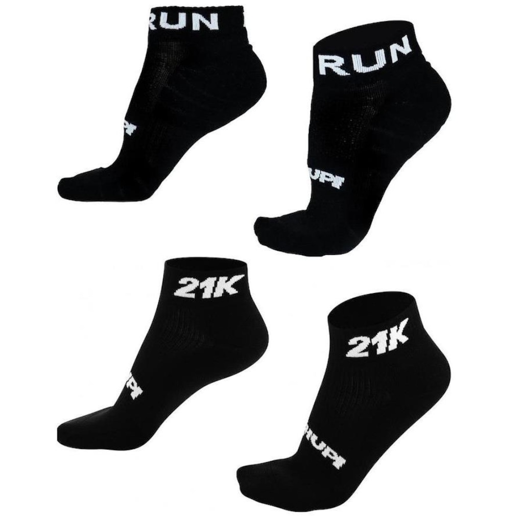 Kit Meias de Corrida Hupi Pro Running 21K com 2 Pares - 36 a 42 - Adulto