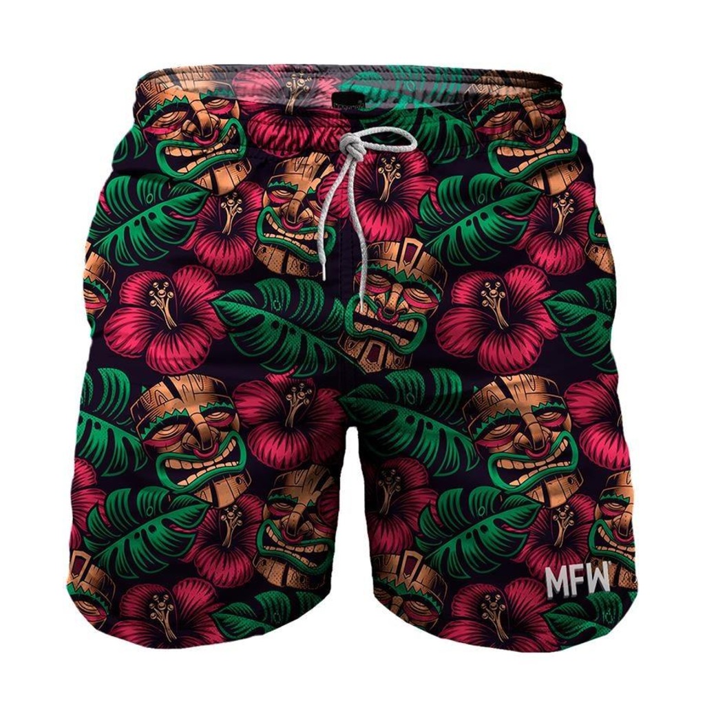 Short Maromba Fight Wear Máscara Tribal Tactel com Bolsos - Masculino - Foto 1