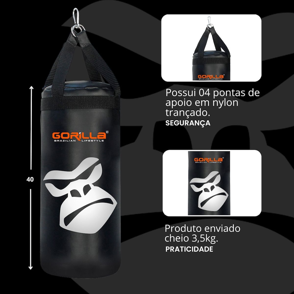 Imagem 5 do produto Kit Gorilla Saco De Pancada + Luva Boxe Kit Muay-Thai - Infantil