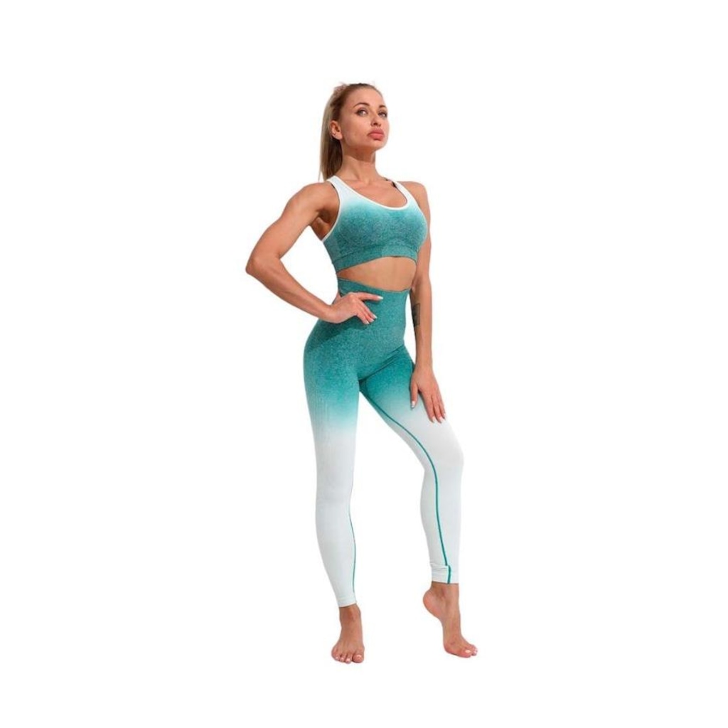 Conjunto Top Hupana Sports + Legging Cintura Alta Empina Bumbum Academia - Feminino - Foto 1
