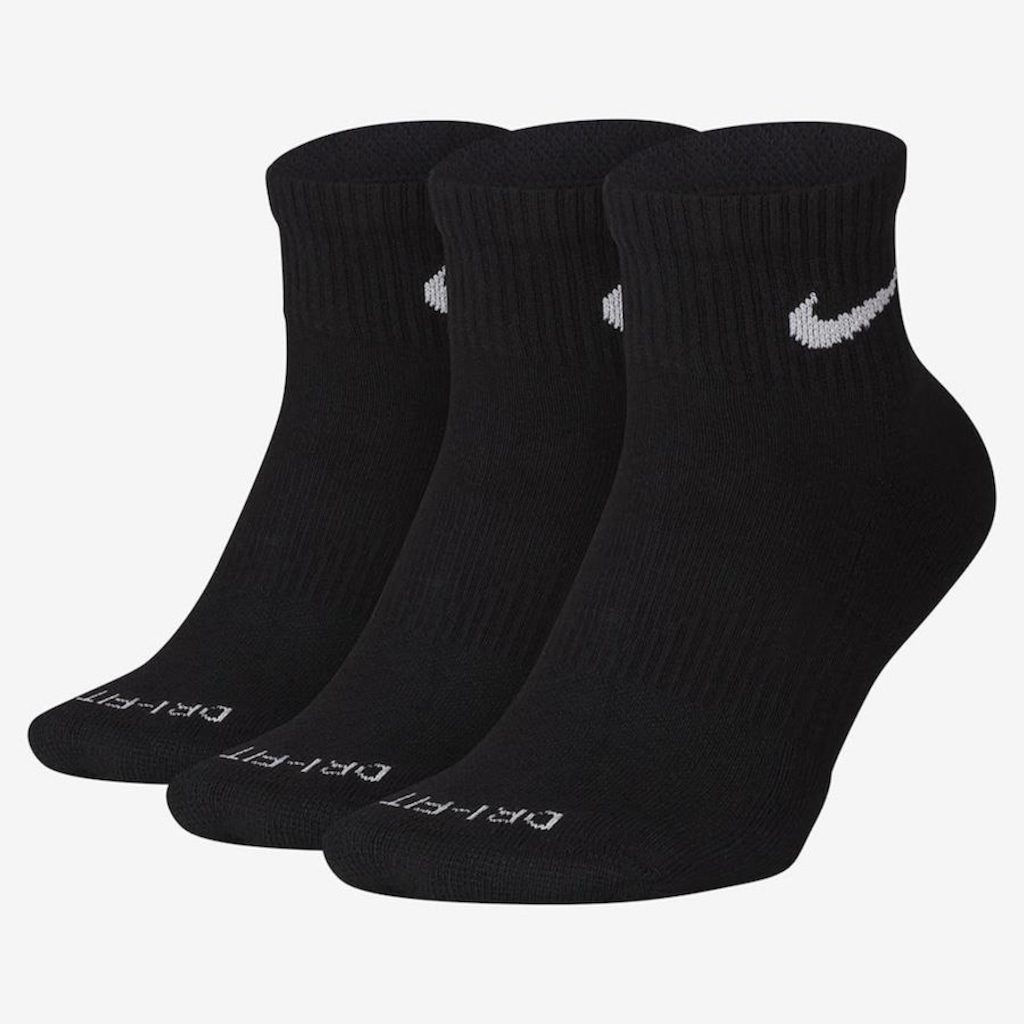 Kit de Meias Cano Curto Nike Everyday Plus Cushioned - Unissex - 3 Pares