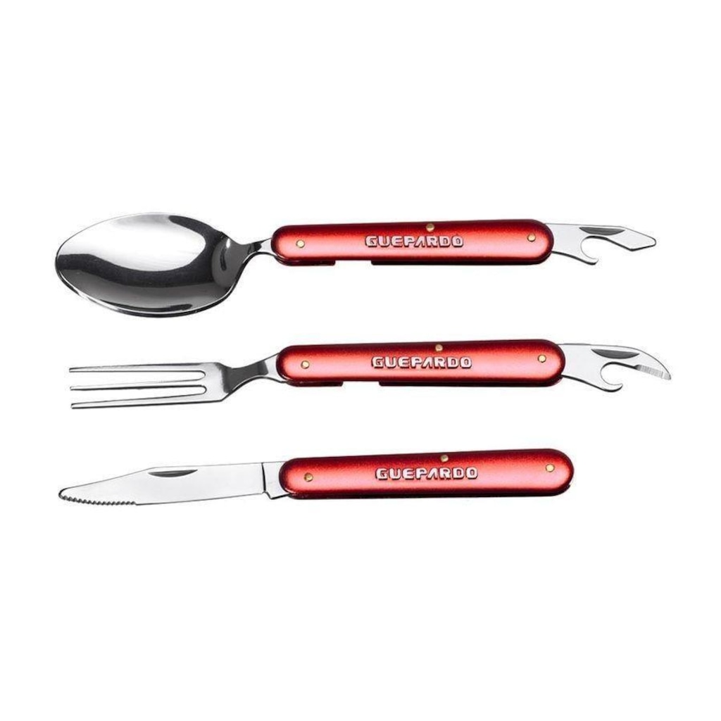 Conjunto de Talheres Guepardo Trekker para Camping em Aço - 3 Unidades