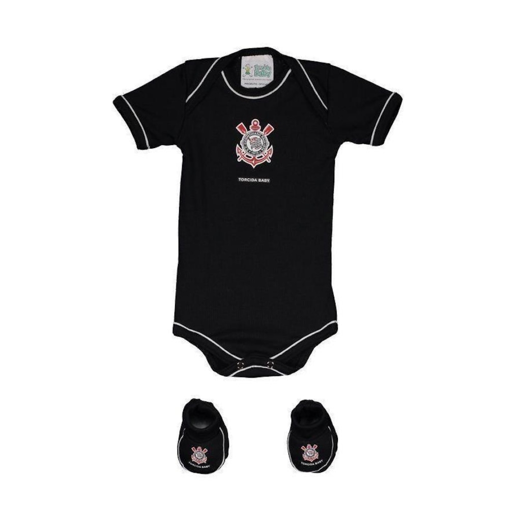 Kit de Uniforme de Futebol do Corinthians para Bebê: Body + Pantufa - Infantil