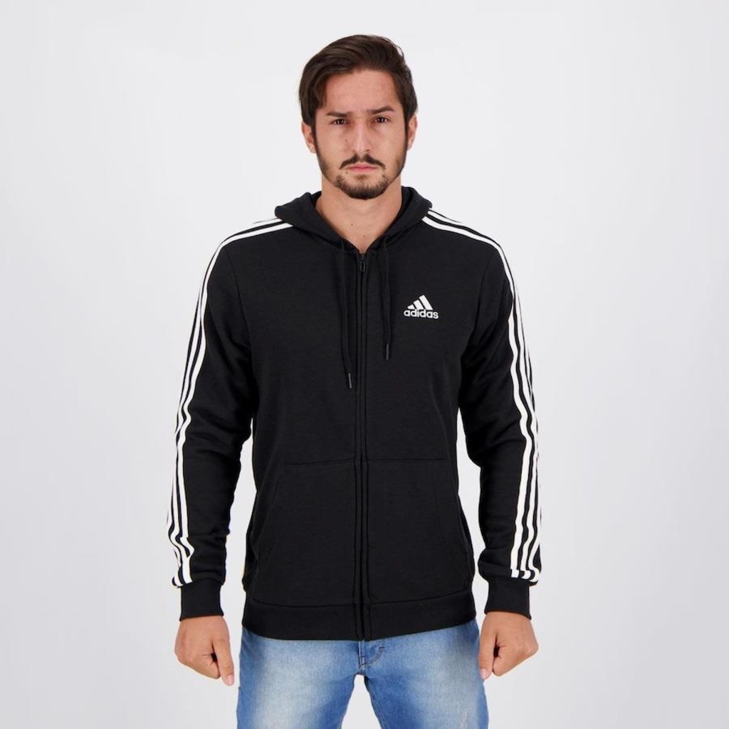 Jaqueta de Moletom com Capuz adidas Zíper Essentials 3-Stripes - Masculina - Foto 1
