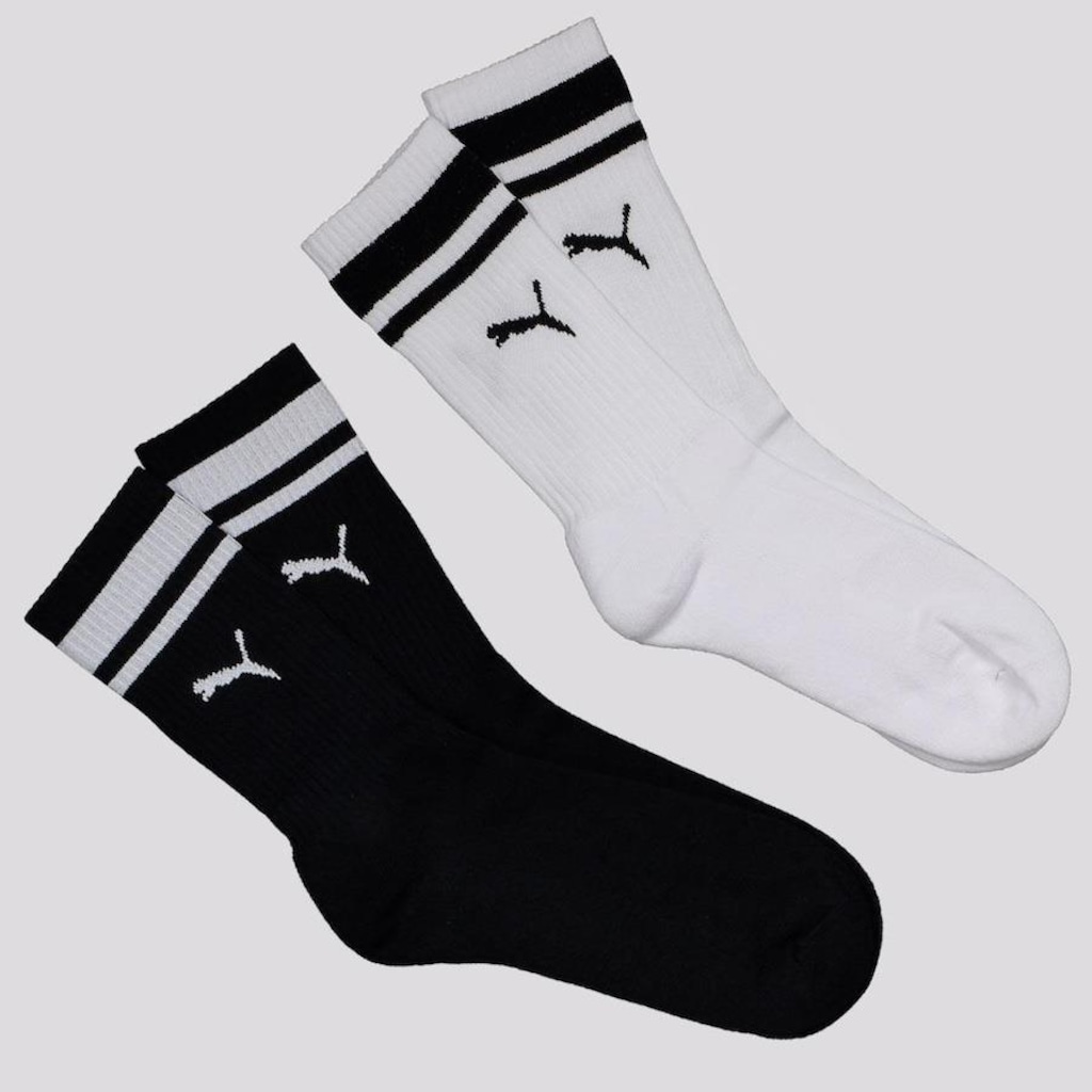 Kit de Meia Cano Longo Puma Heritage - 2 Pares - Adulto