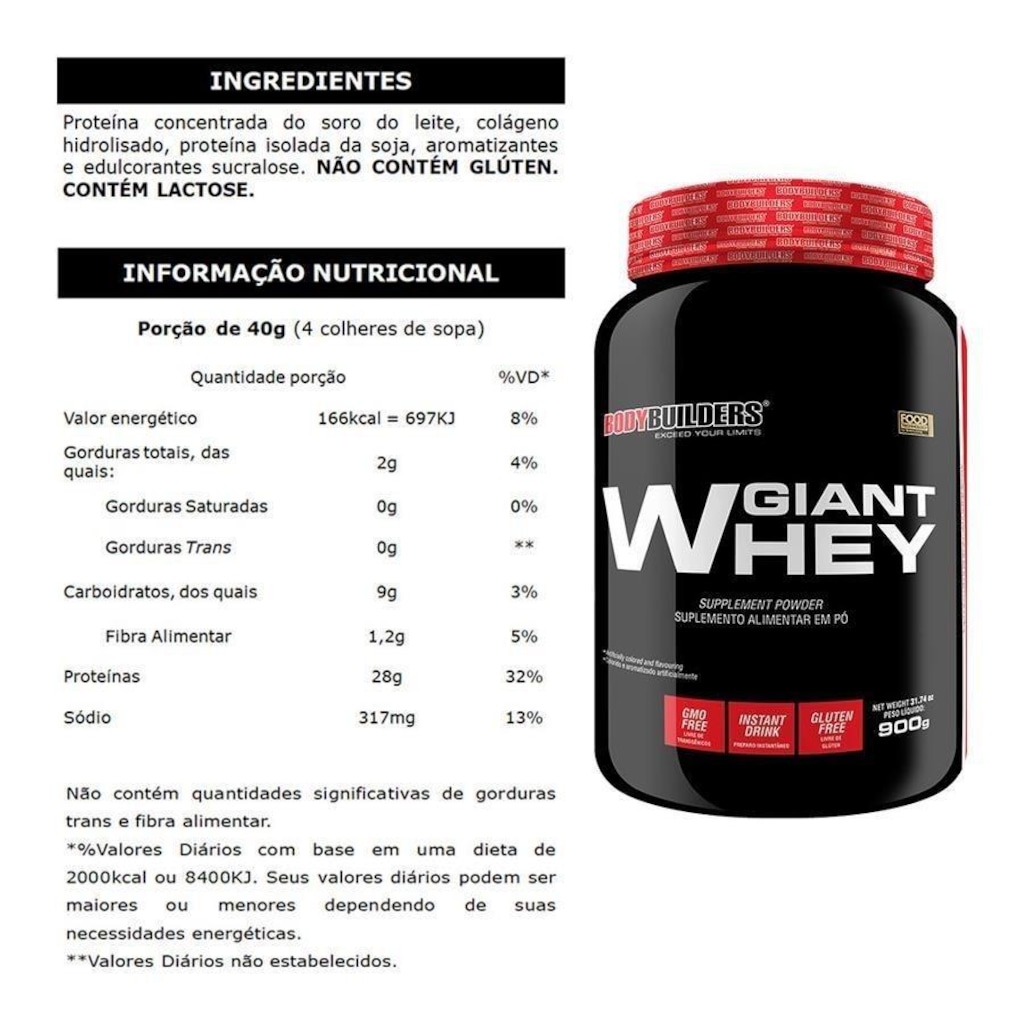 Imagem 2 do produto Kit Bodybuilders Giant Whey Protein Chocolate - 900g + Power Creatina - 300g