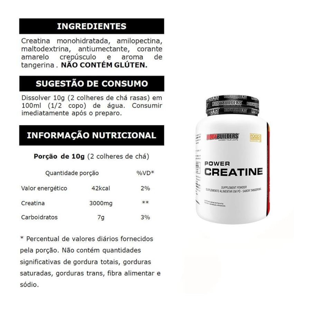 Imagem 3 do produto Kit Bodybuilders Giant Whey Protein Chocolate - 900g + Power Creatina - 300g