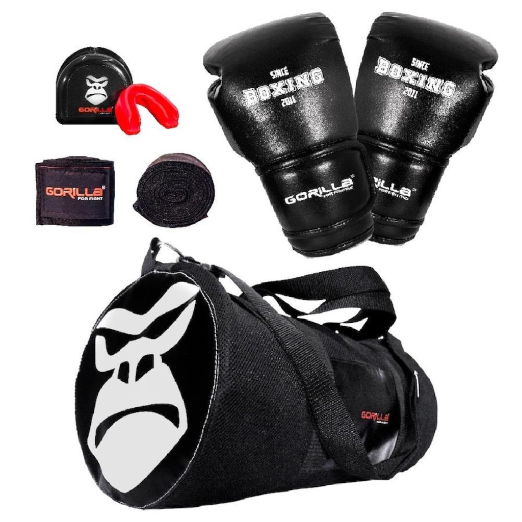 Luva De Boxe 12 Oz Muay Thai Adulto + Bandagem 3 Metros + Protetor Bucal + Bolsa Transversal Gorilla