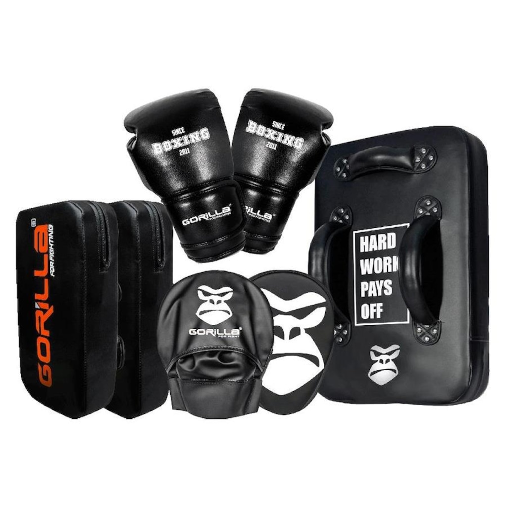Kit Luva de Boxe 12oz Profissional Gorilla + Luva Manopla Aparador Escudo de Chute Boxe - Adulto