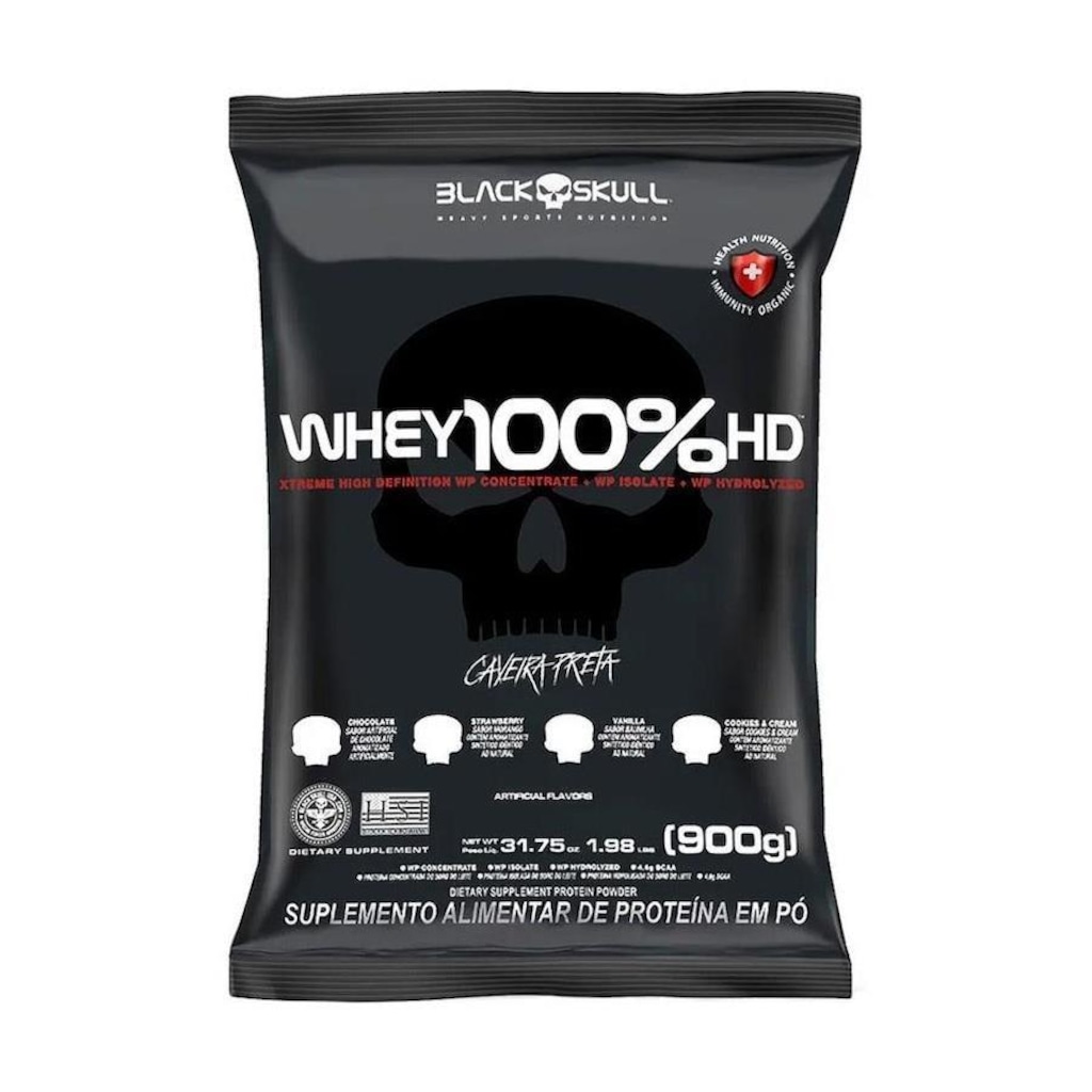 Refil Whey 100% Hd Black Skull - Baunilha - 900g - Foto 1