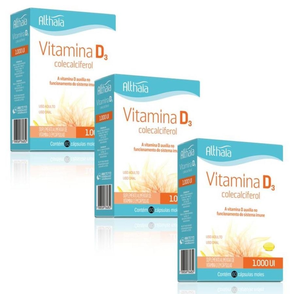 Kit de Vitamina D3 Colecalciferol 1000ui Althaia - 60 cápsulas - 3 unidades - Foto 1