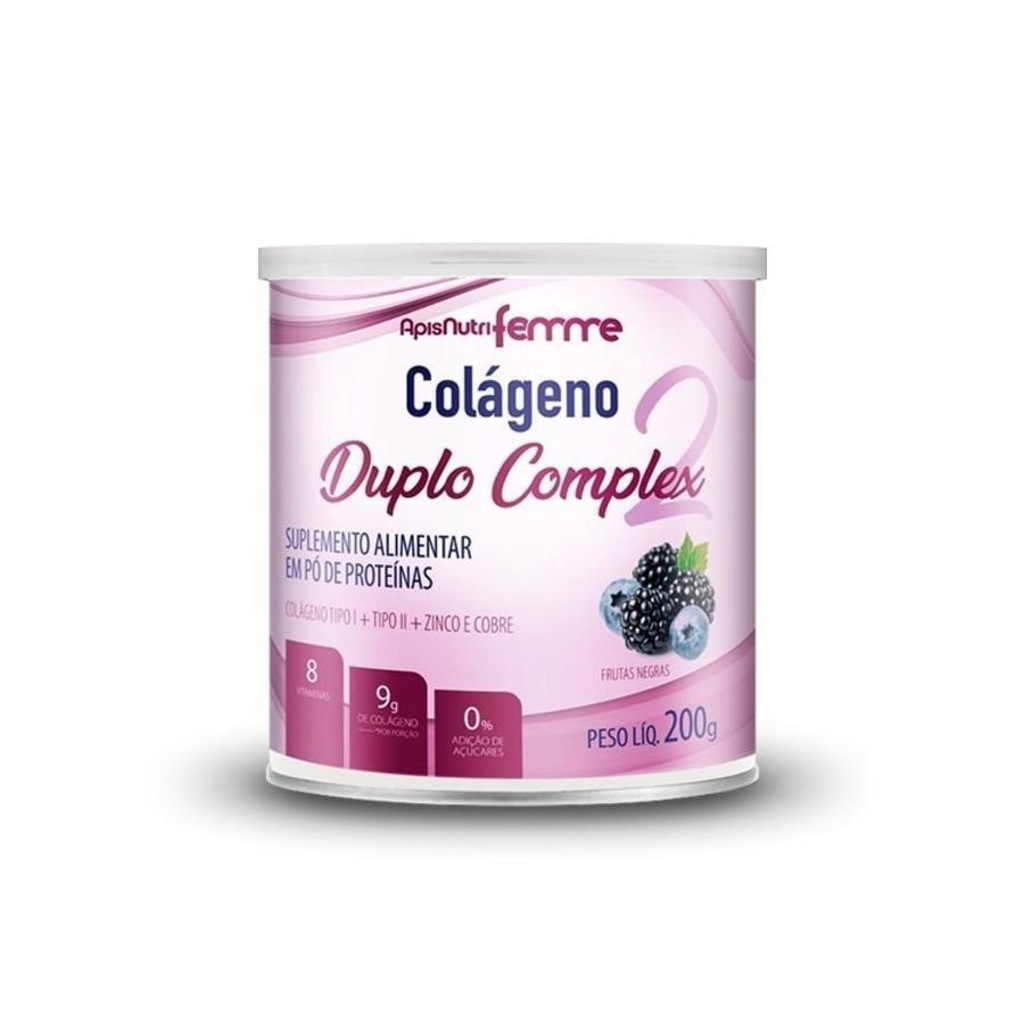 Colágeno Apisnutri Duplo Complex Tipo 2 + Tipo 1 - Frutas Negras - 200g - Foto 1