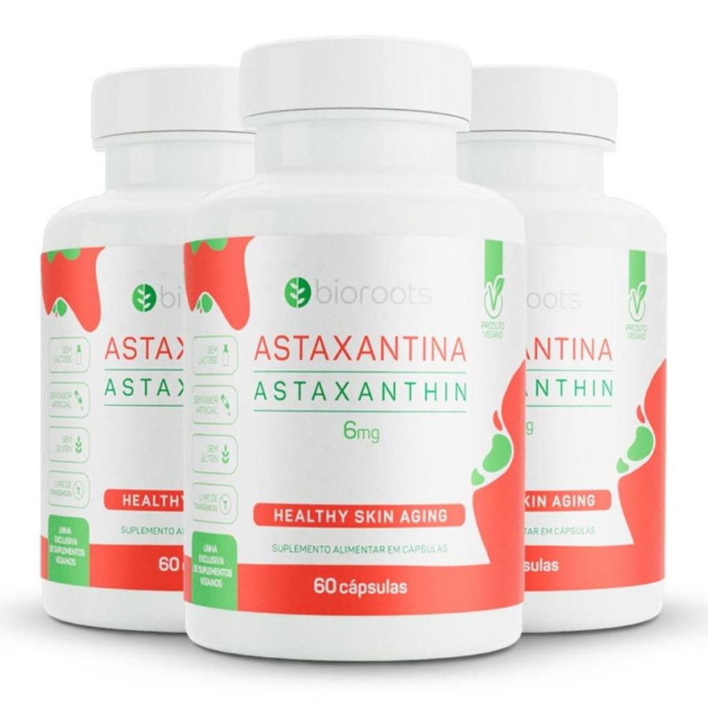 Kit Suplemento Alimentar Bioroots Astaxantina Vegana 6mg - 60 Cápsulas - 3 Unidades - Foto 1