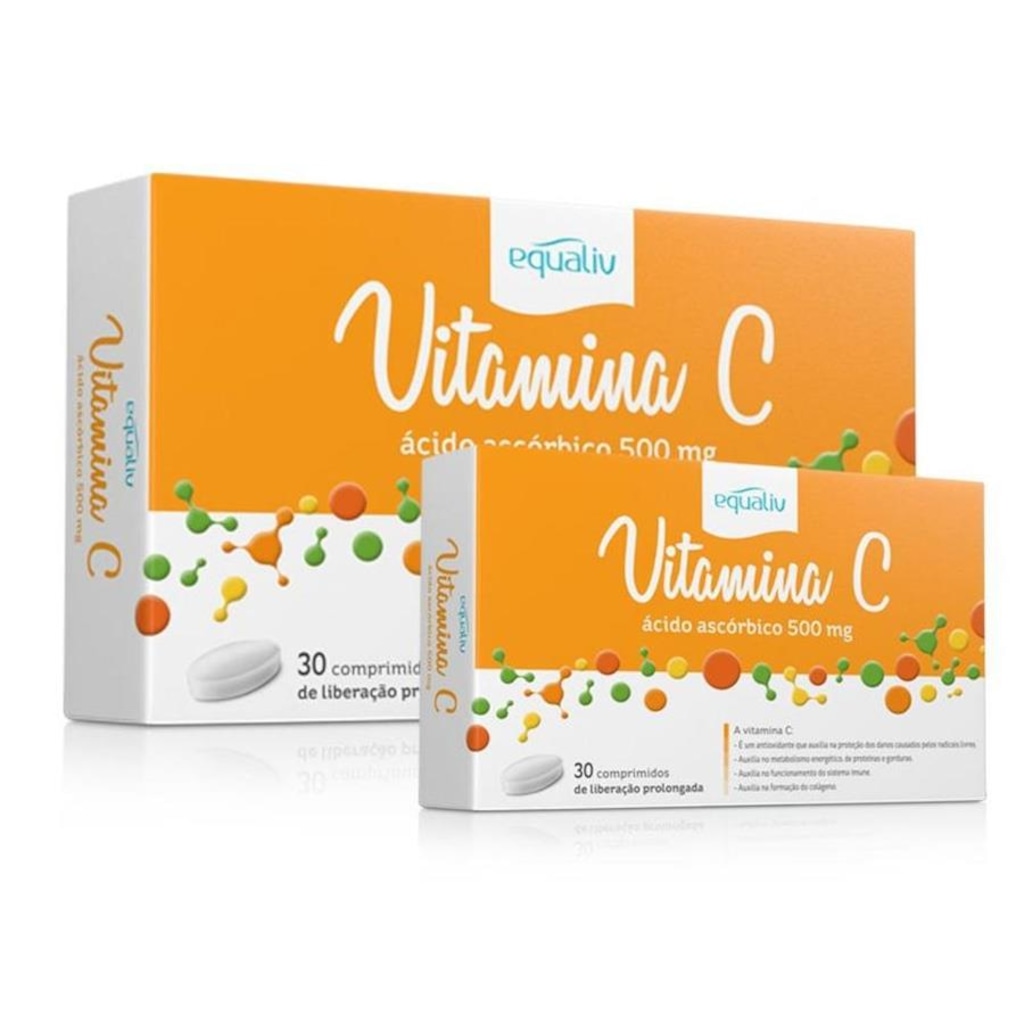 Kit 2 Vitamina C 500mg Ácido Ascórbico Equaliv - 30 Comprimidos - Foto 1