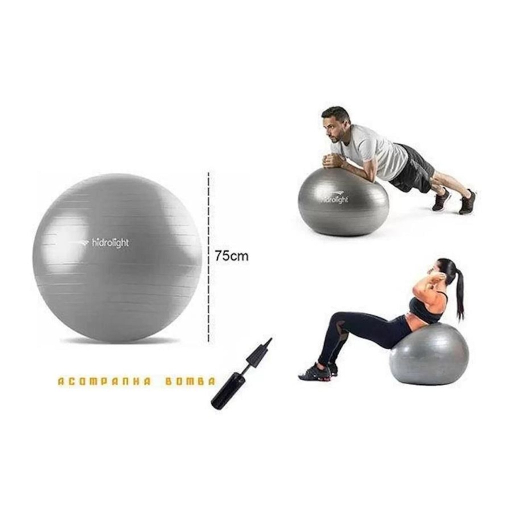 Imagem 3 do produto Bola de Exercícios com Bomba de Ar Hidrolight Academia - Pilates - Yoga - 75cm