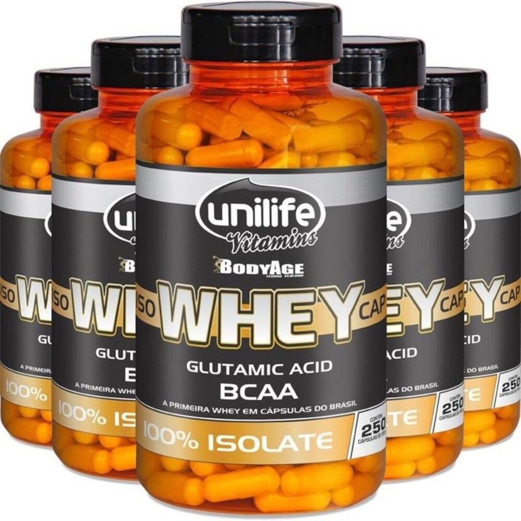 Kit de 5 Whey Protein Isolado Unilife - 250 cápsulas - Foto 1