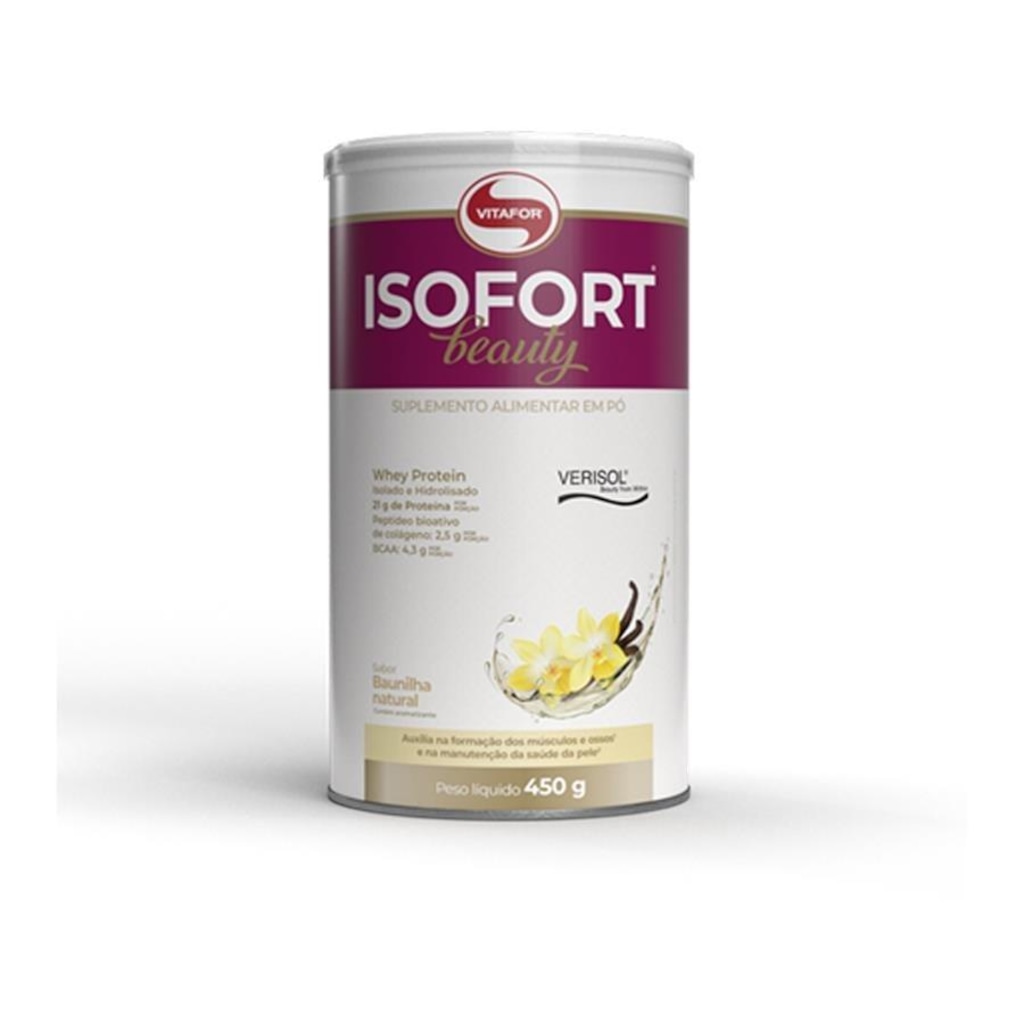 Whey Protein Isolado Isofort Beauty Vitafor - Baunilha - 450g - Foto 1