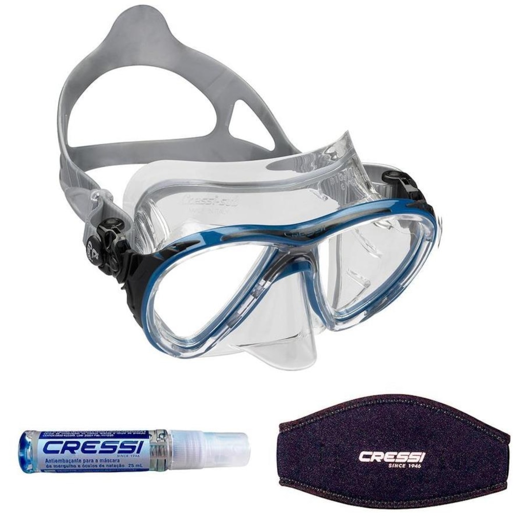 Kit de Mergulho Cressi: Máscara de Mergulho Big Eyes Evolution Crystal + Anti Fog Sea Gold + Strap - Adulto - Foto 1