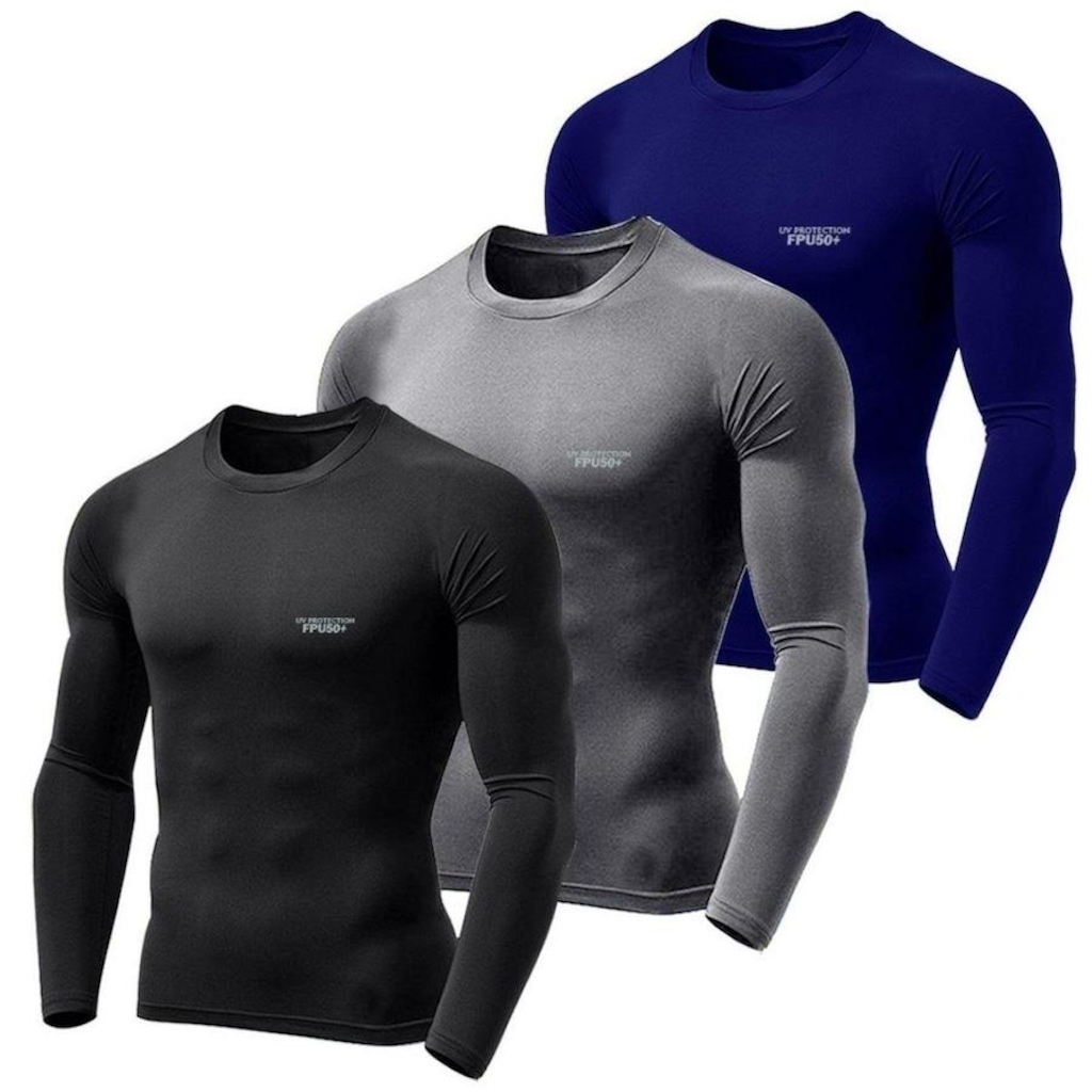 Camiseta Manga Longa LJ Térmica UV 50+ - 3 unidades - Masculina - Foto 1