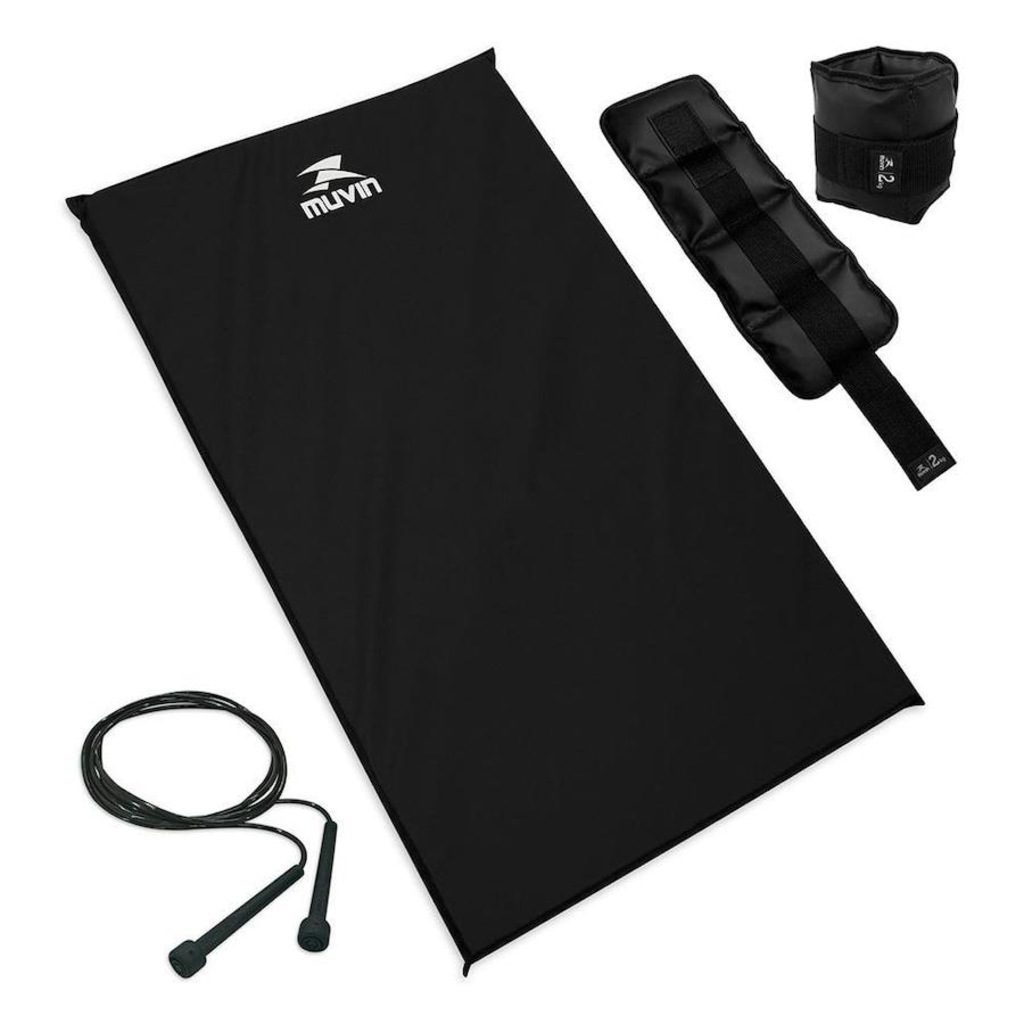 Kit de Treinamento Muvin: Colchonete D50 - 85cm x 50cm x 2cm + Caneleira de Peso - 2kg + Corda Pular Ajustável - Foto 1