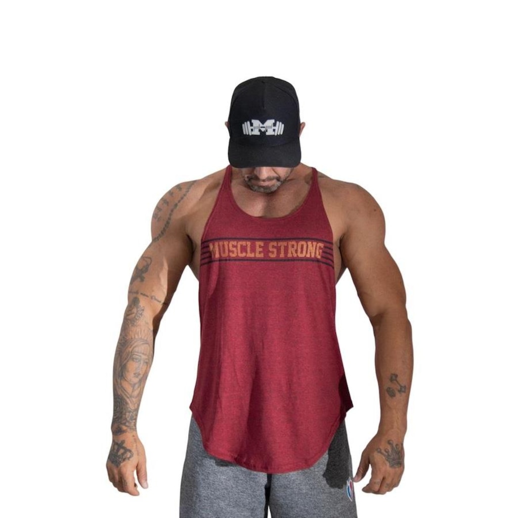 Camiseta Regata Muscle Strong Cavada Listras e Pontos - Masculina - Foto 1
