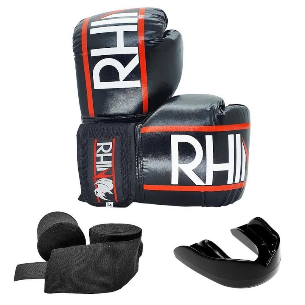 Kit de Boxe Rhino com Luvas + Bandagem + Bucal