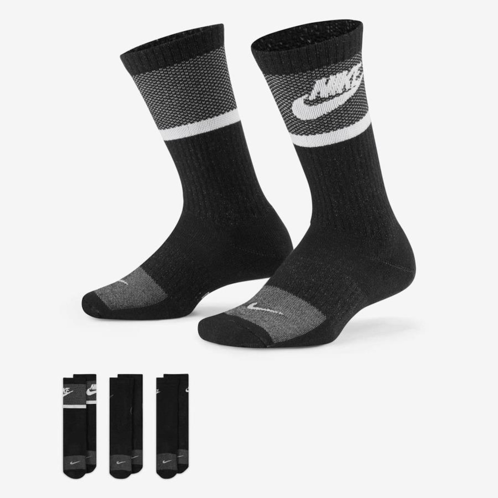 Kit de Meias Cano Médio Nike Everyday - Infantil - 3 Pares - Foto 1