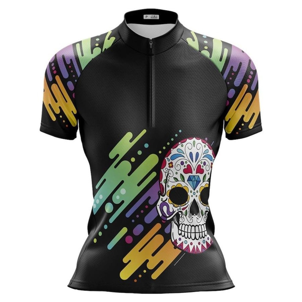 Camisa Ciclismo Feminina Mountain Bike Manga Curta Pro Tour Caveira Mexicana Louca - Foto 1
