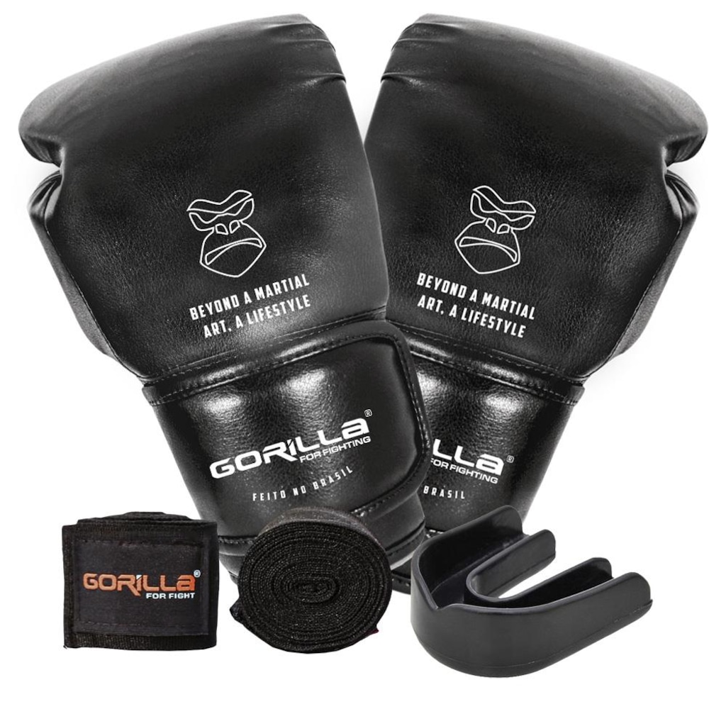Kit Muay Thai Luva 12 Oz Classic Profissional + Bandagem Boxe Elástica + Protetor Bucal Gorilla