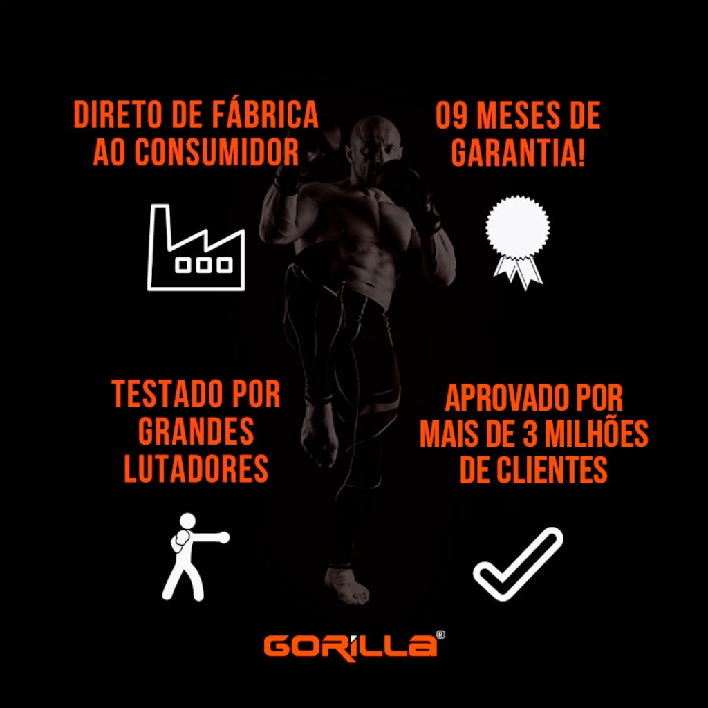 Luva de Muay Thai 12 Oz Expressive Black Gorilla Boxe Kickboxing Fight MMA Combate Profissional