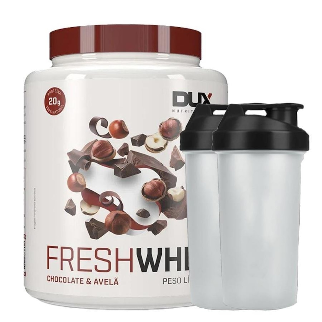 Kit Fresh Whey Dux Nutrition - Chocolate Belga e Avela - 450g - 2 Coqueteleira - Foto 1